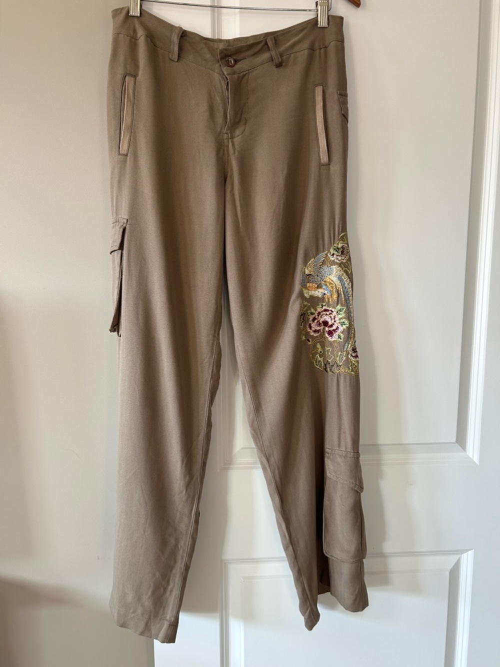 Da-Nang Cargo Pant Sz M w MEASUREMENTS Washable Silk Tan - Picture 3 of 14